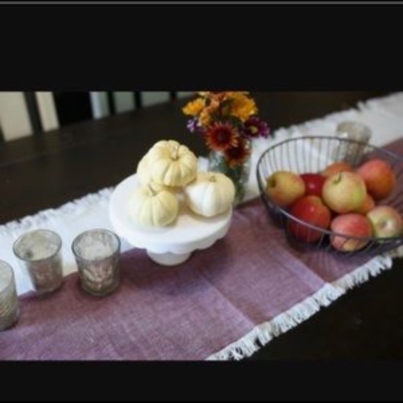 Pehr Designs Chambray Table Runner Fringe Edge Wine Cream Natural - Picture 6 of 12